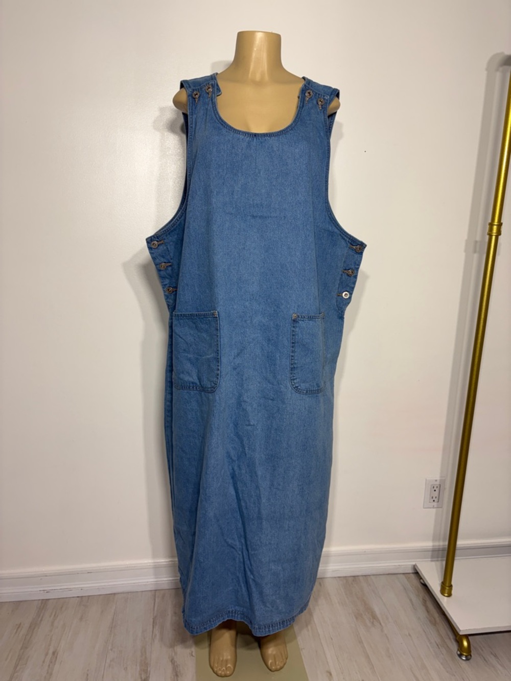 Classic Blue Denim Maxi Pinafore Dress